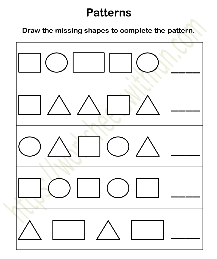 Course: Mathematics - Preschool, Topic: Patterns Worksheets